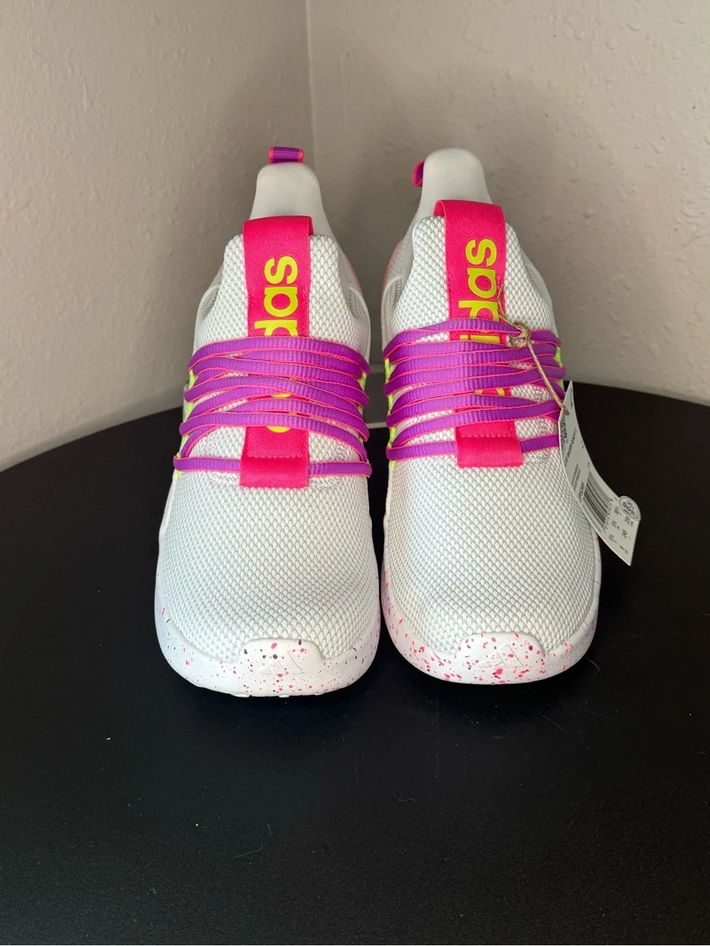 adidas Kids White Sneakers with Hot Pink and Yellow Accents